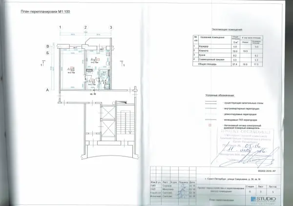 Согласованный план перепланировки: Савушкина ул. д. 36